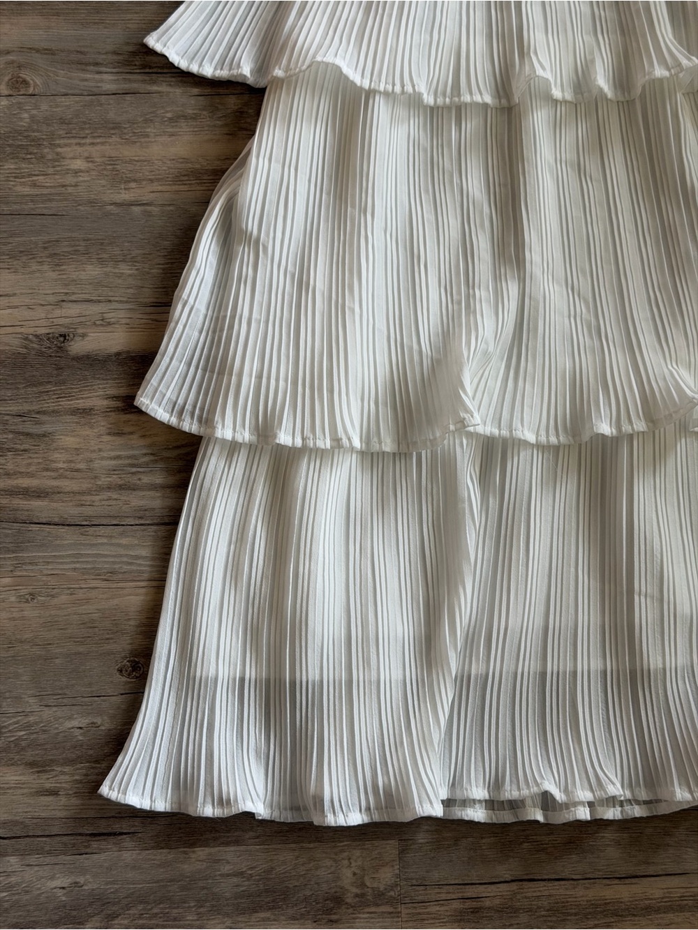 Ruffle Pleated Tiered Layered Chiffon Flowy Swing Long Midi Dress in White - Picture 15 of 15